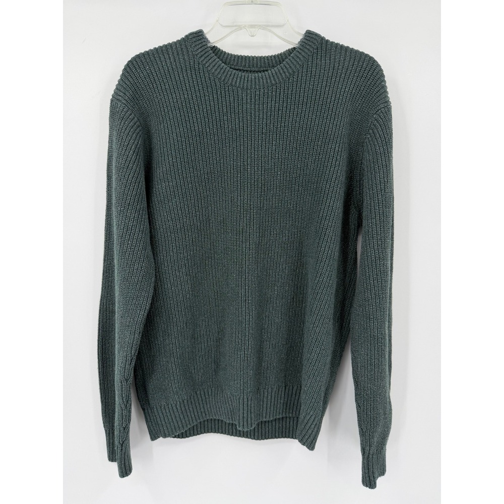 Flint and Tinder Mens Ribbed Crewneck Sweater Green Recycled Cotton Blend Medium